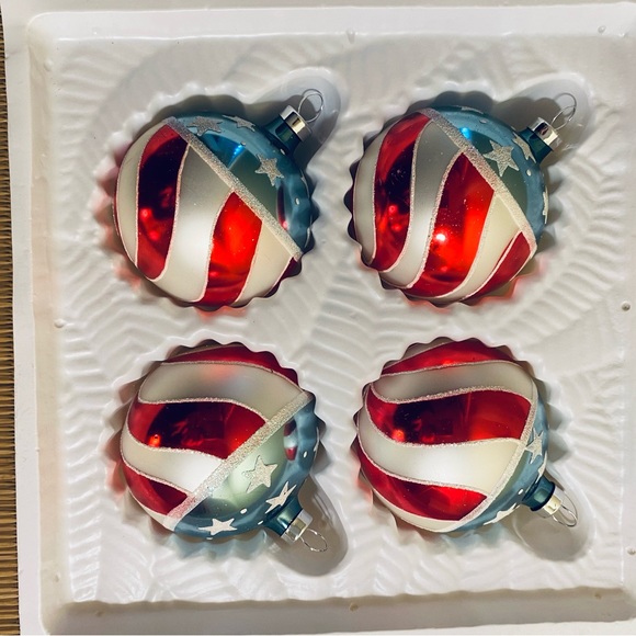 Patriotic Christmas Ornaments Set of 4 Stars and Stripes Red, White, and Blue - Picture 5 of 14